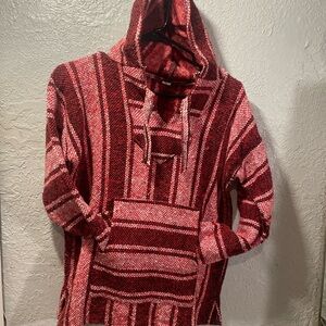 Cozy Red and Pink Striped Women's V-Neck Sweater